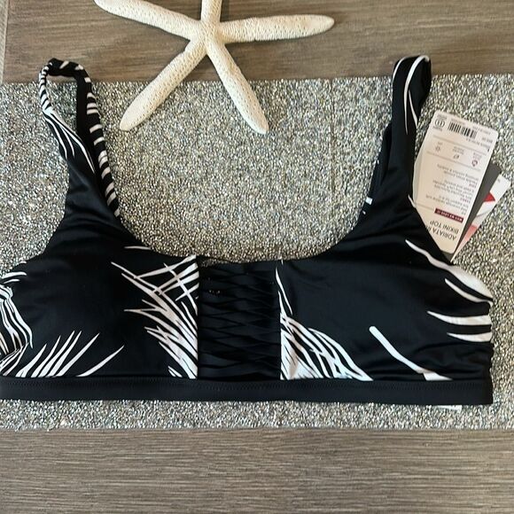 ATHLETA Adriata swim bikini top Large NEW‎ BLACK WHITE PALM - Picture 1 of 6
